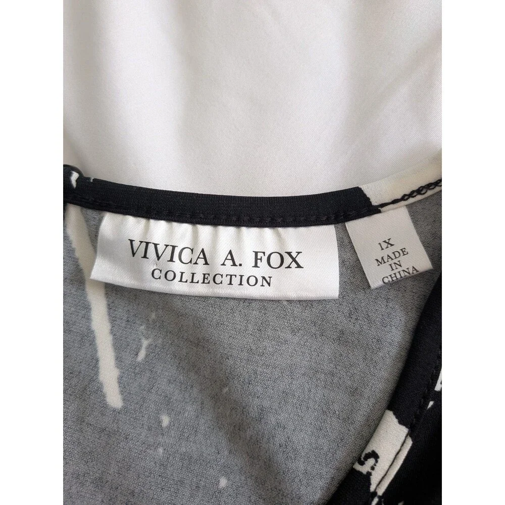 Vivica A. Fox Jumpsuit Women 1X Black Wht Bell-Slv Abstract Splatter Art To Wear